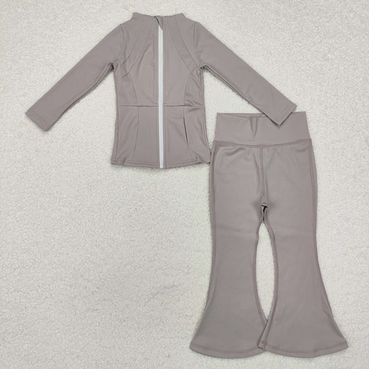 GLP1553 Baby Girls Grey Yoga Active Wear Jackets Pants 2pcs Clothes Sets