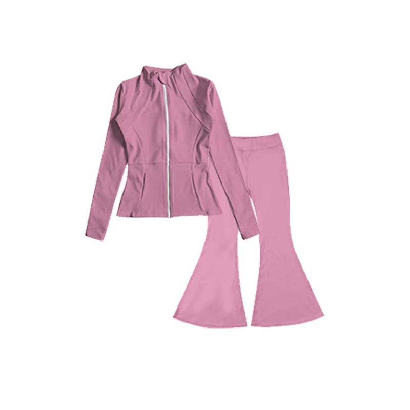 presale GLP1554   Baby Girls Dark Pink Yoga Active Wear Jackets Pants 2pcs Clothes Sets  2024.7.11