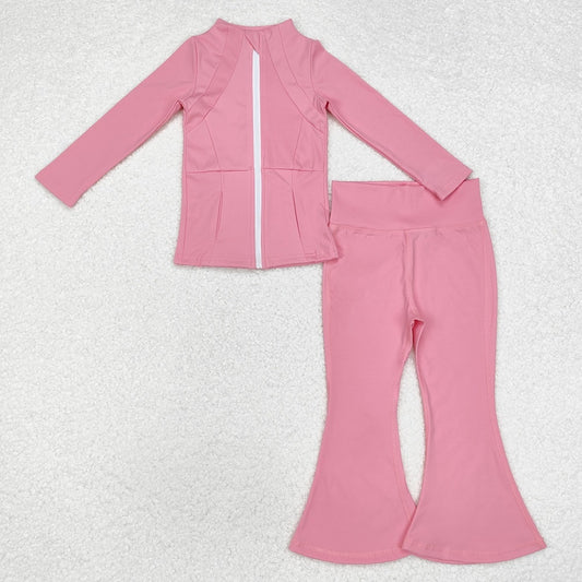 GLP1554   Baby Girls Dark Pink Yoga Active Wear Jackets Pants 2pcs Clothes Sets