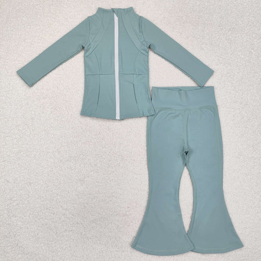 GLP1556  Baby Girls Green Yoga Active Wear Jackets Pants 2pcs Clothes Sets