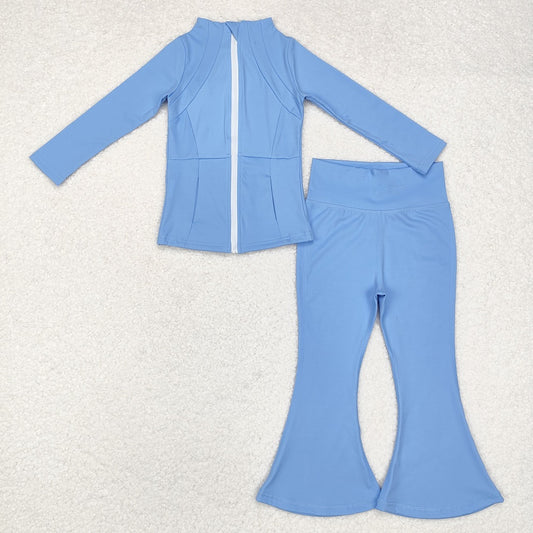 GLP1558  Baby Girls Blue Yoga Active Wear Jackets Pants 2pcs Clothes Sets
