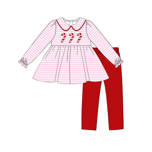 presale GLP1563 Christmas Cane Doll Collar Pink Striped Long Sleeve Red Pants Suit  2024 7.12