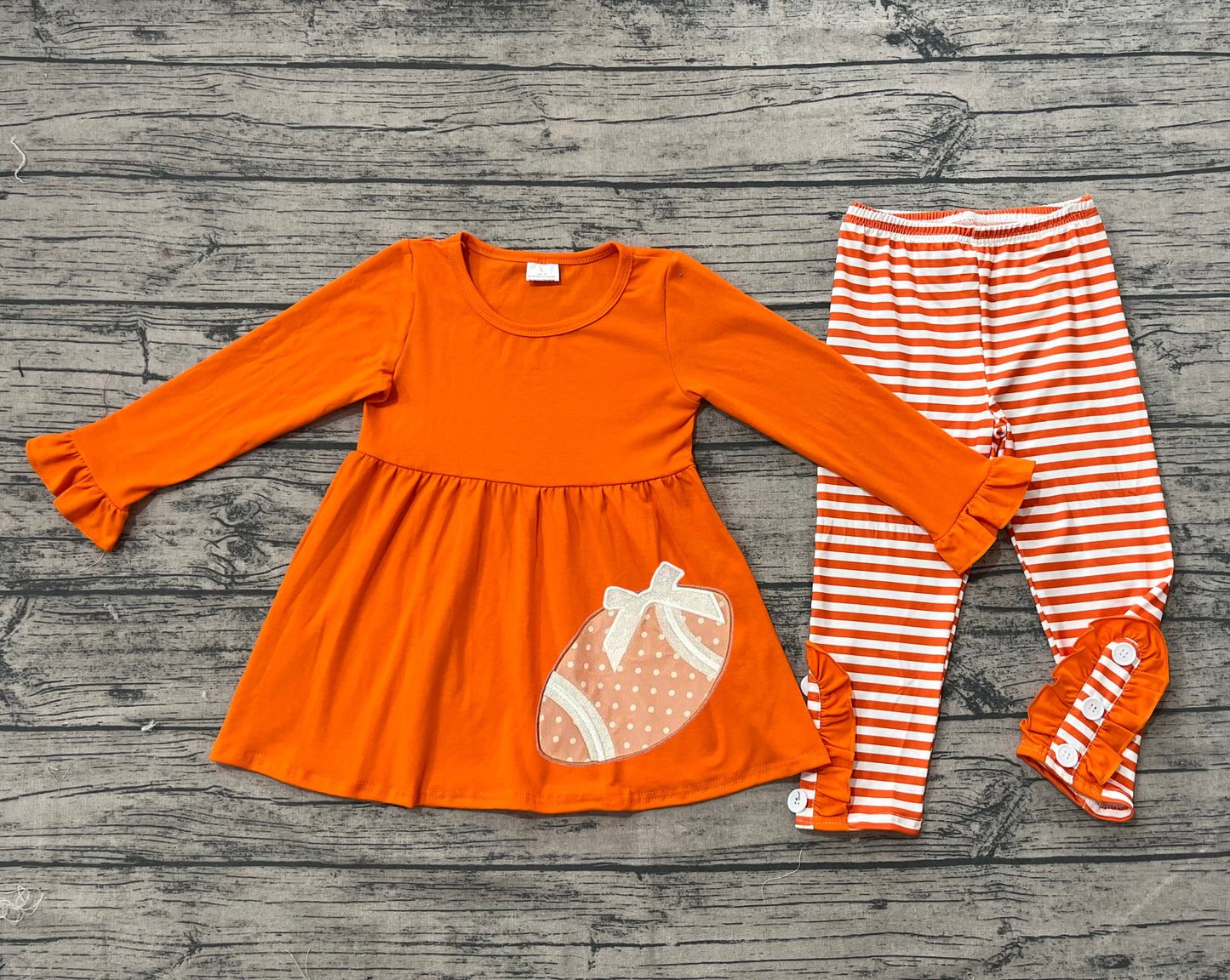 GLP1588  Embroidery Baby Girls Orange Football Team Tunic Stripes Legging Clothes Sets  D 7.29