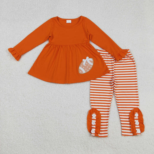 GLP1588  Embroidery Baby Girls Orange Football Team Tunic Stripes Legging Clothes Sets  D 7.29
