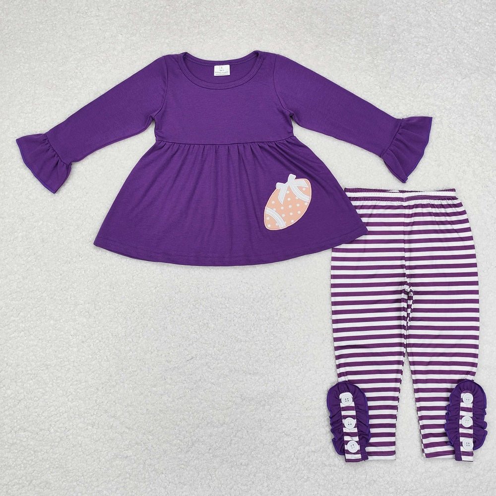 GLP1590 Embroidered Polka Dot Rugby Solid Purple Long Sleeve Striped Pants Set