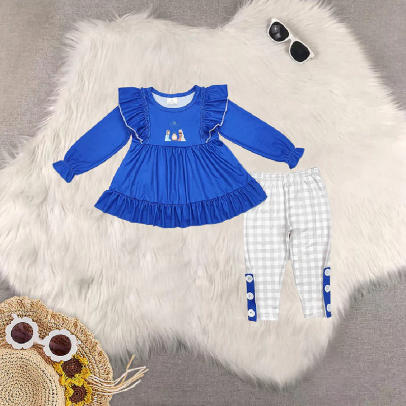 Sibling Girls Baby Girls Christmas Nativity Tunic Ruffle Pant Clothes Sets  D 919