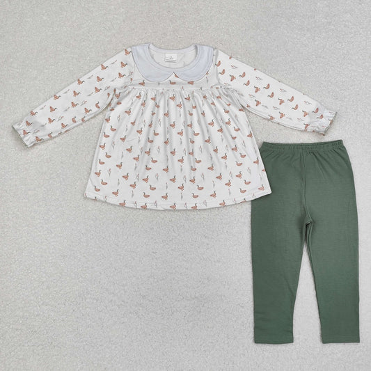 GLP1598 Duck White Long Sleeve Green Pants Suit