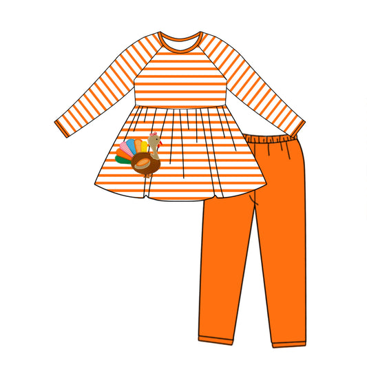 presale GLP1604 Bow Turkey Orange Striped Long Sleeve Pants Set 2024 7.17