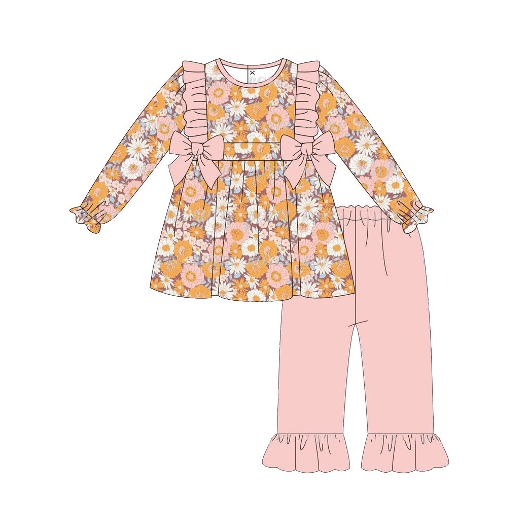 presale GLP1613 Orange Flower Pink Lace Bow Long Sleeve Pants Set 2024 7.19