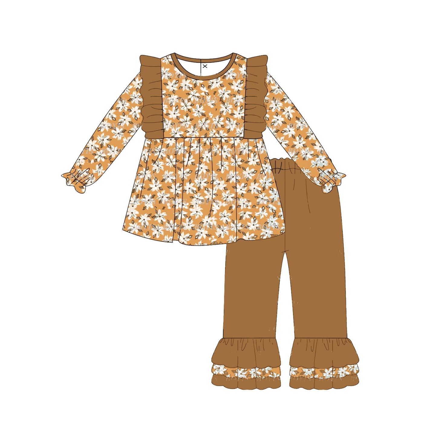 presale GLP1615 Flower and leaf brown lace orange long-sleeved trousers suit 2024 7.19