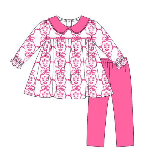 presale GLP1623 Flower and Bowknot Pattern Rose Red Doll Collar White Long Sleeve Trousers Suit 2024 7.20