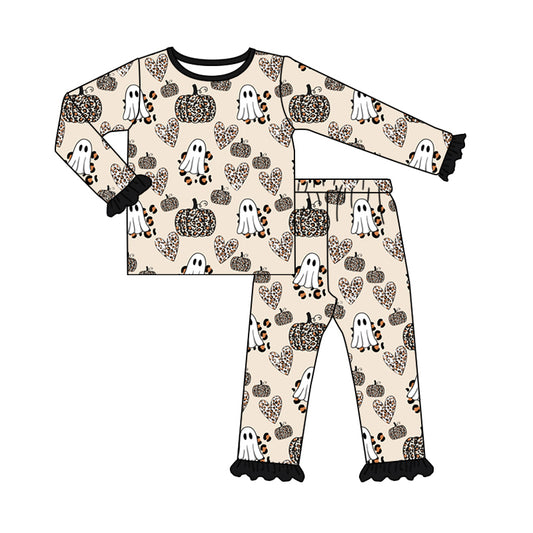 presale GLP1626  Leopard print pumpkin heart ghost black lace beige long sleeve long pants pajamas set 2024 7.20