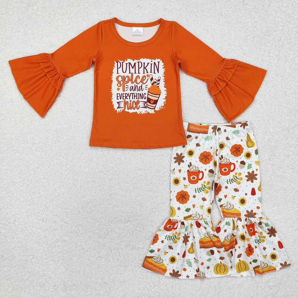 GLP1637  pumpkin spice letter cup orange lace long sleeve trousers suit