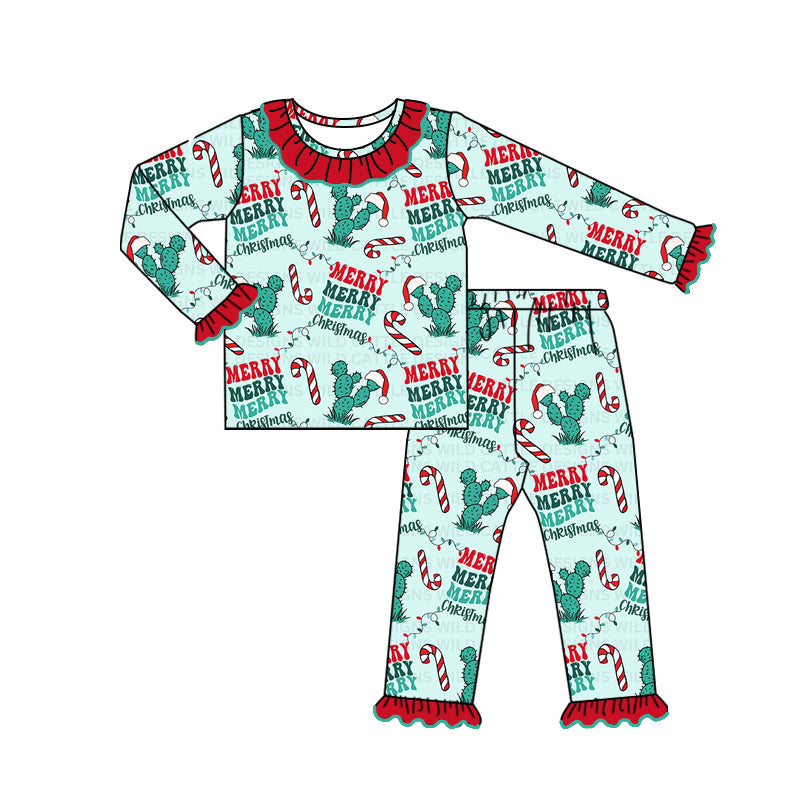 presale GLP1646  Cactus Cane Red Lace Green Long Sleeve Long Pants Pajama Set 2024 7.22