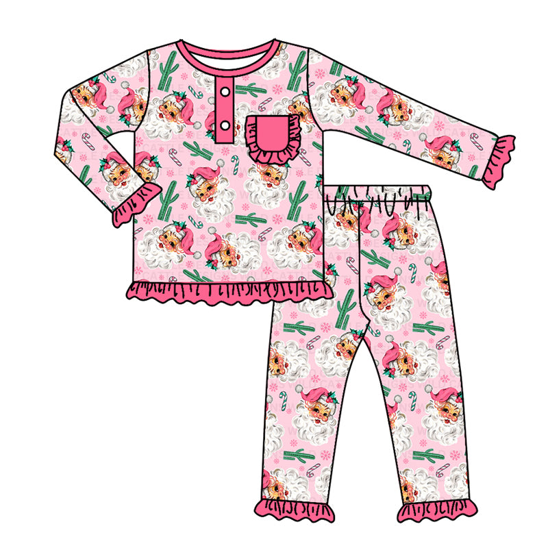 presale GLP1648 Cactus Santa Cane Pink Lace Pocket Long Sleeve Long Pants Pajama Set 2024 7.22