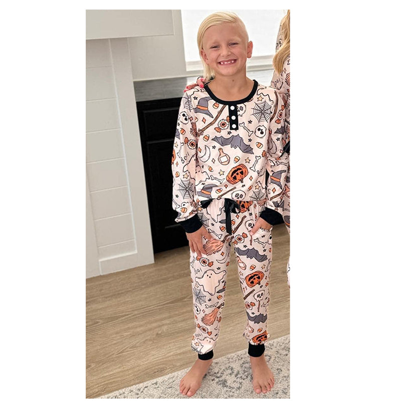 presale GLP1654 Halloween Bat Pumpkin Long Sleeve Long Pants Pajama Set 2024 7.23