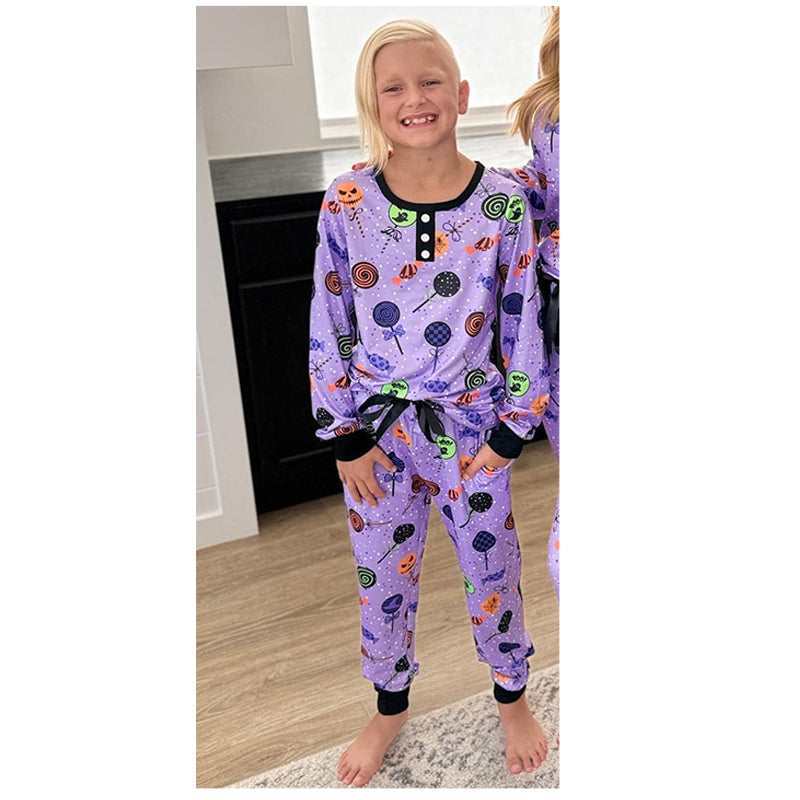 presale GLP1655  Halloween Lollipop Purple Long Sleeve Long Pants Pajama Set 2024 7.23