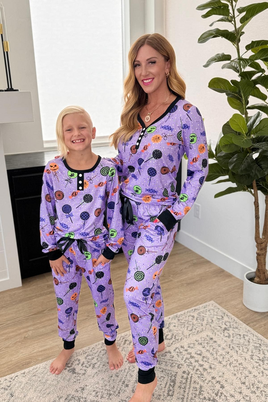 presale GLP1657 Adult Women Halloween Lollipop Purple Long Sleeve Long Pants Pajamas Set 2024 7.23