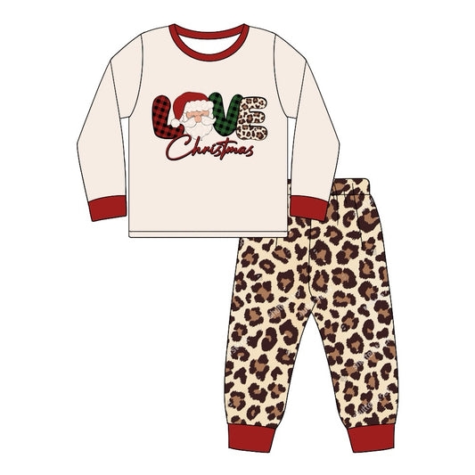 presale GLP1659 Adult women love Santa Claus long-sleeved leopard print trousers pajamas set 2024 7.23