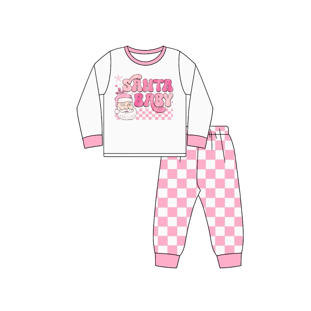 presale GLP1660  Santa Claus long-sleeved pink and white plaid trousers pajama set 2024 7.23