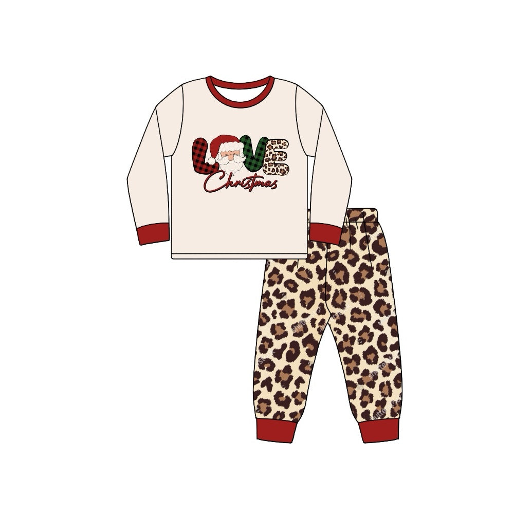 presale GLP1661 Santa Claus Long Sleeve Leopard Print Pants Pajama Set 2024 7.23