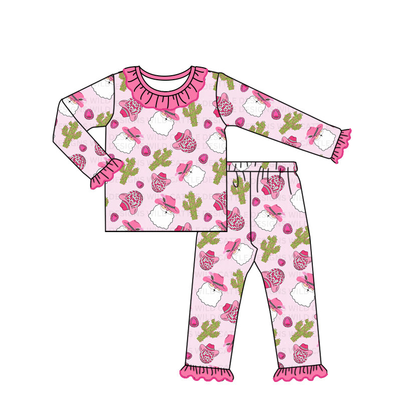 presale GLP1662 Santa Claus Cactus Cowboy Hat Rose Red Lace Long Sleeve Pants Pajama Set 2024 7.23