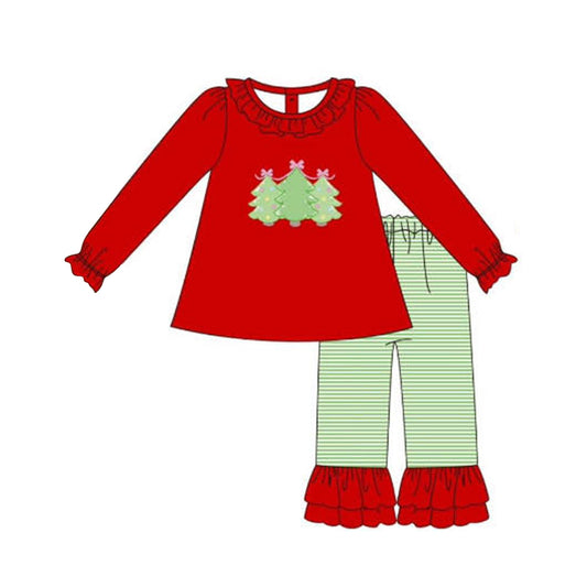 presale GLP1672 Christmas tree red long sleeve green striped double lace long sleeve trousers suit 2024 7.25