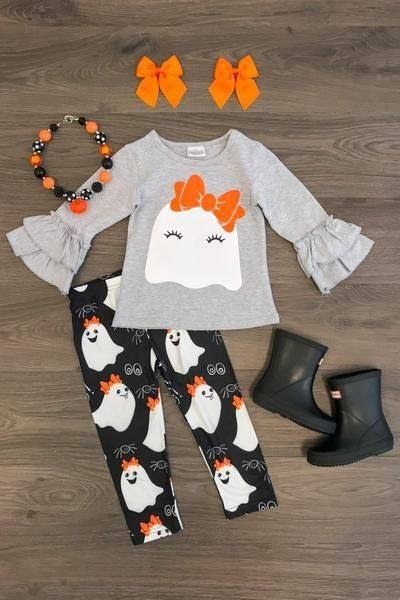 presale GLP1675 Halloween white ghost pattern black long sleeve trousers suit 2024 7.25