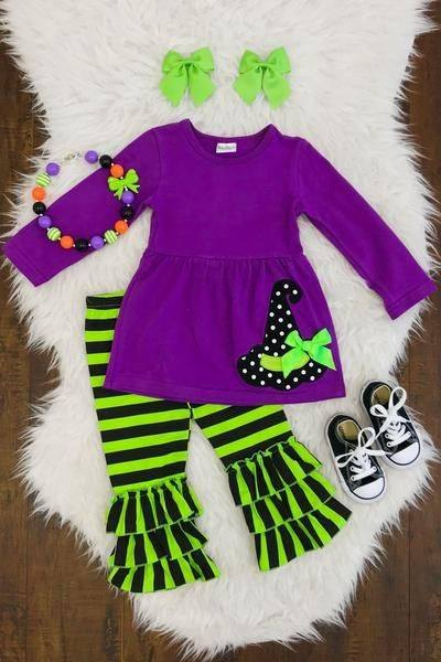 presale  GLP1681  Witch hat picture green bow purple long sleeve green and black stripes three-layer lace suit 2024 7.25