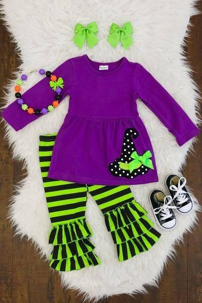 presale GLP1681 Witch hat picture green bow purple long sleeve green and black stripes three-layer lace suit 2024 7.25