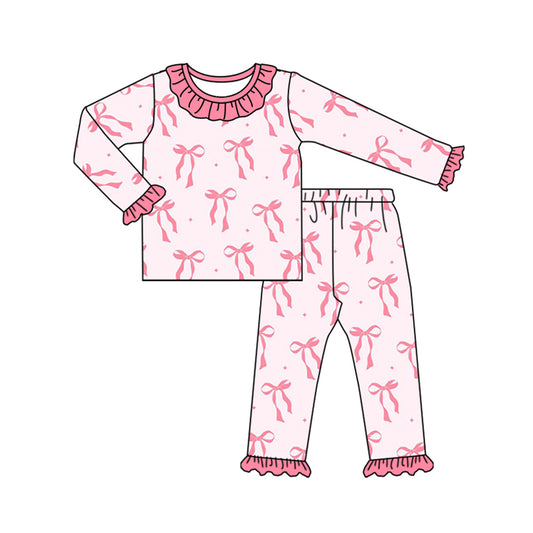 presale GLP1695  Pink lace long-sleeved trousers pajama set with bow pattern  2024 7.27