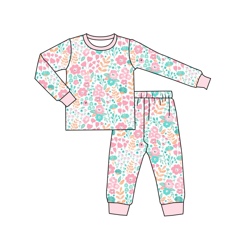 presale GLP1696  Floral pattern pink and green long sleeve and long pants pajama set  2024 7.27