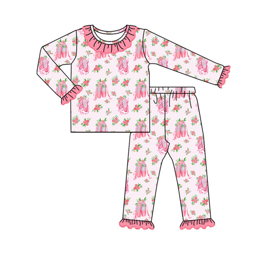 presale GLP1698  Ballet Shoes Flower Pattern Lace Pink Long Sleeve Pants Set  2024 7.29