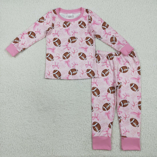 GLP1700 Baby Girls Pink Rugby Bow Long Sleeve Pants Set   D 7.4