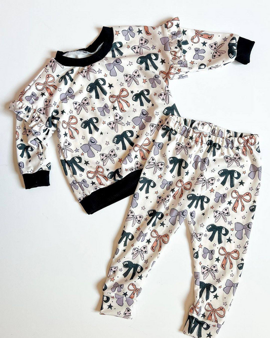 presale GLP1705 Bow Black Lace Long Sleeve Long Pants Pajama Set 2024 7.29