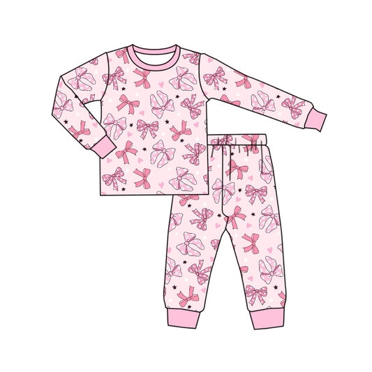 presale GLP1710 Pink long-sleeved trousers pajamas set with bow and five-pointed heart pattern 2024 7.30