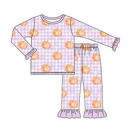 presale GLP1713 Pumpkin Purple Plaid Long Sleeve Long Pants Pajama Set 2024 7.30