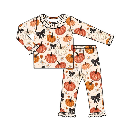 presale GLP1714 Pumpkin Bow Daisy Lace Long Sleeve Pants Pajama Set 2024 7.30