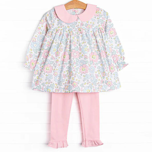 presale GLP1723  Light blue floral doll collar long sleeve trousers suit 2024 8.1