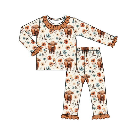 presale GLP1725 Alpine Bullhead Flower Brown Lace Beige Long Sleeve Long Pants Pajama Set 2024 8.1