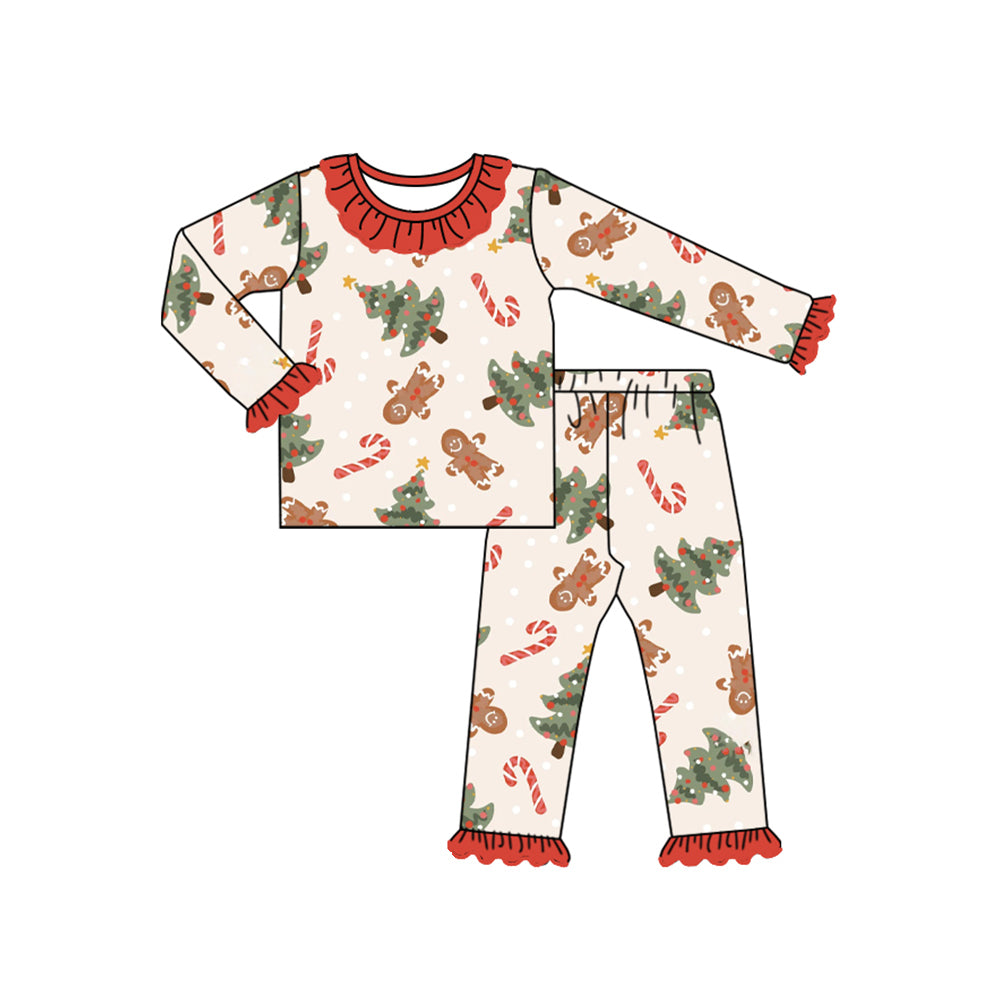 presale GLP1731  Christmas tree gingerbread man cane red lace beige long sleeve long pants pajama set 2024 8.1