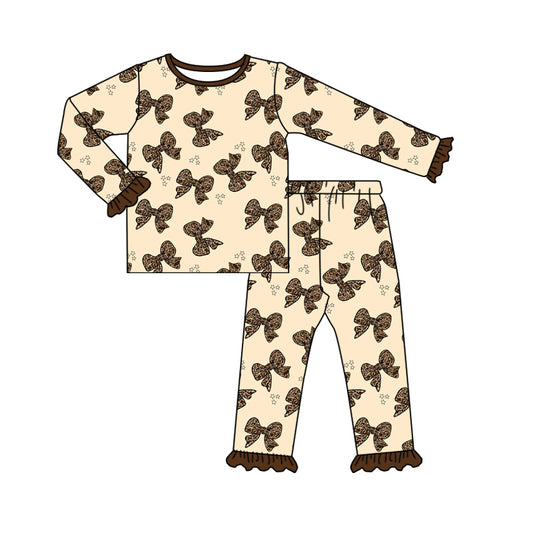 presale GLP1733  Camouflage Bow Brown Lace Beige Long Sleeve Long Pants Pajama Set 2024 8.2