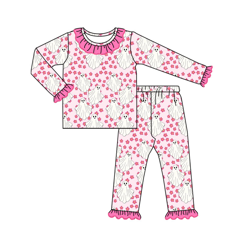 presale GLP1736  Cow Pink Flower Blue Long Sleeve Long Pants Pajama Set 2024 8.3