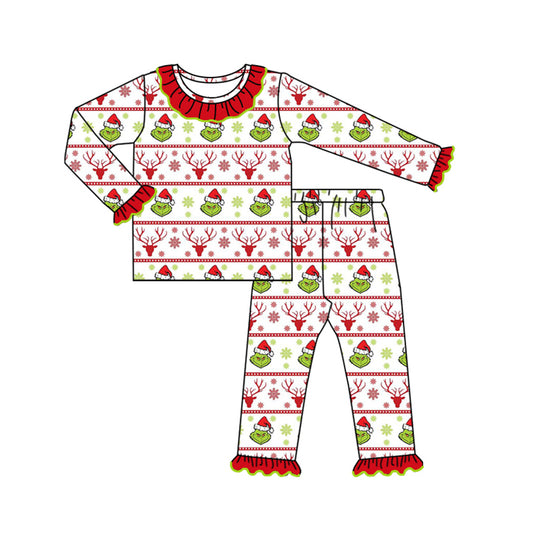 presale GLP1740 Snowflake antler red lace white long-sleeved trousers pajama set 2024 8.3