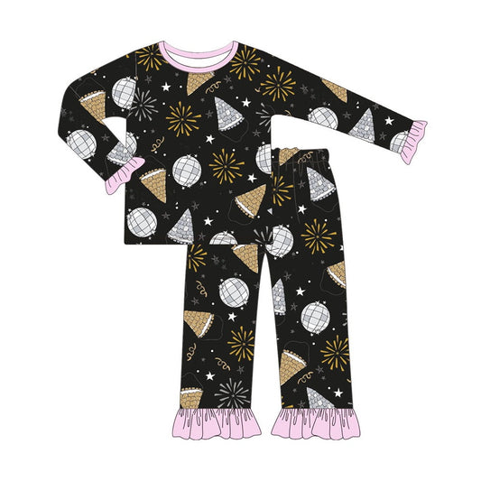 presale GLP1742 Fireworks Light Ball New Year Pink Black Long Sleeve Long Pants Pajamas Set  2024 8.3