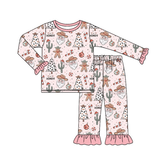 presale GLP1745 Cowboy hat Santa Claus cactus gingerbread man pink long sleeve long pants pajama set 2024 8.5