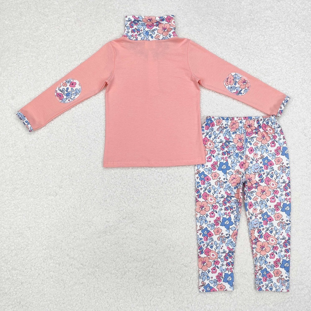 GLP1750  Pink floral zip-up long-sleeved pant suit