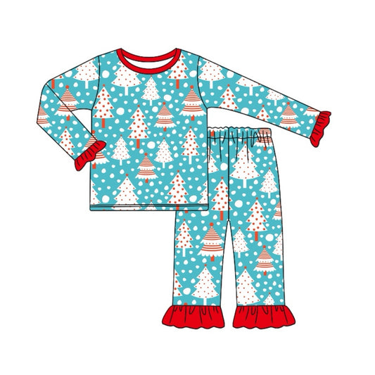 presale GLP1751 Red and blue long-sleeved trousers pajamas set with snowflakes under the Christmas tree 2024 8.6