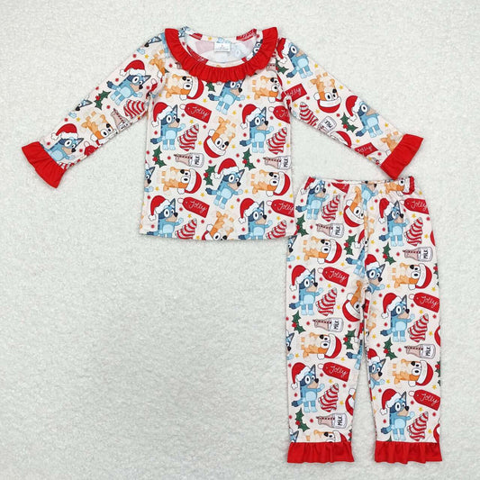 GLP1752 Christmas Milk Cookies Lace Red and White Long Sleeve Long Pants Pajama Set