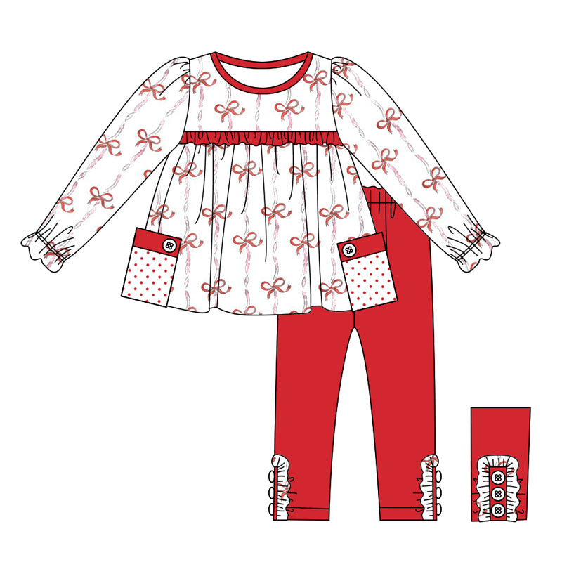 presale GLP1761  Bow pattern polka dot pocket red lace white long sleeve trousers set  2024 8.7